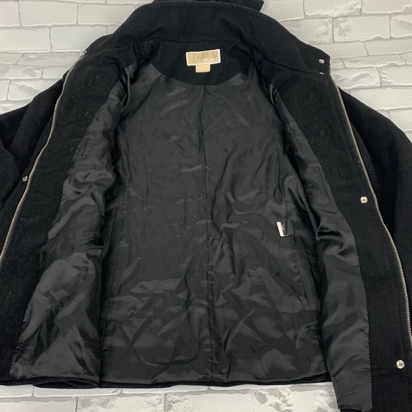 Michael Kors Wool Pea Coat Jacket Black Hooded Size 8 Pockets Snap buttons - Picture 3 of 16
